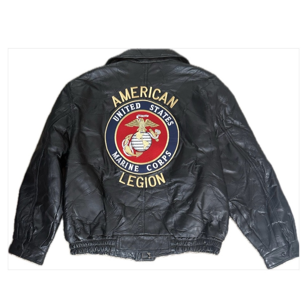 Vintage Genuine Leather Bomber Jacket XL Oversized American Legion Back Black - Picture 5 of 16